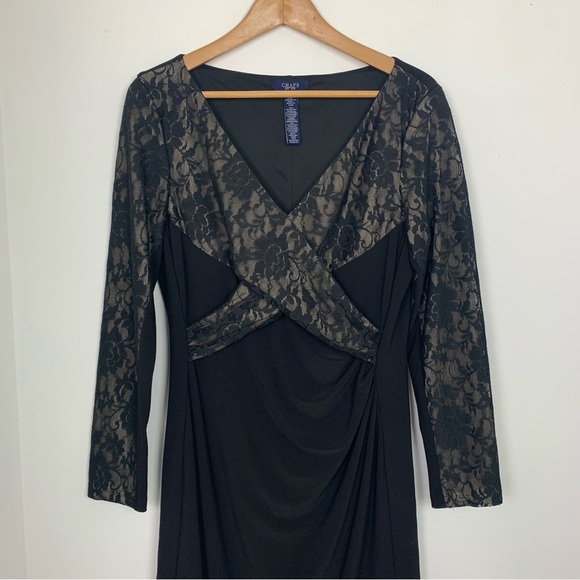 Chaps Black Lace Overlay Dress - Picture 3 of 7